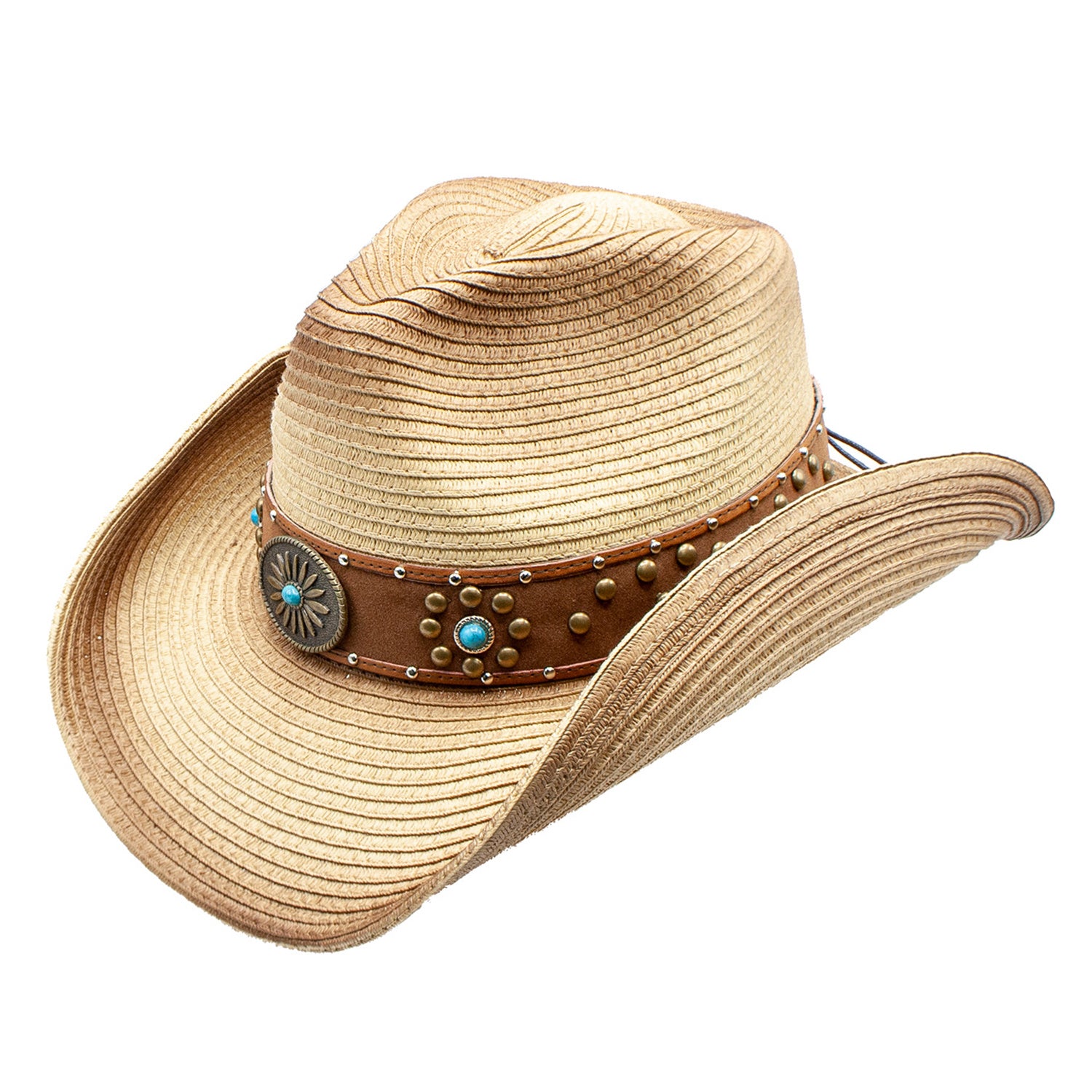 Cris Straw Brim Faux Leather Band Cowboy Western Drifter Hat Doba Default